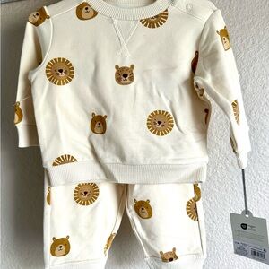 Kids Sweatsuit with Jungle Animal Print - Cream
